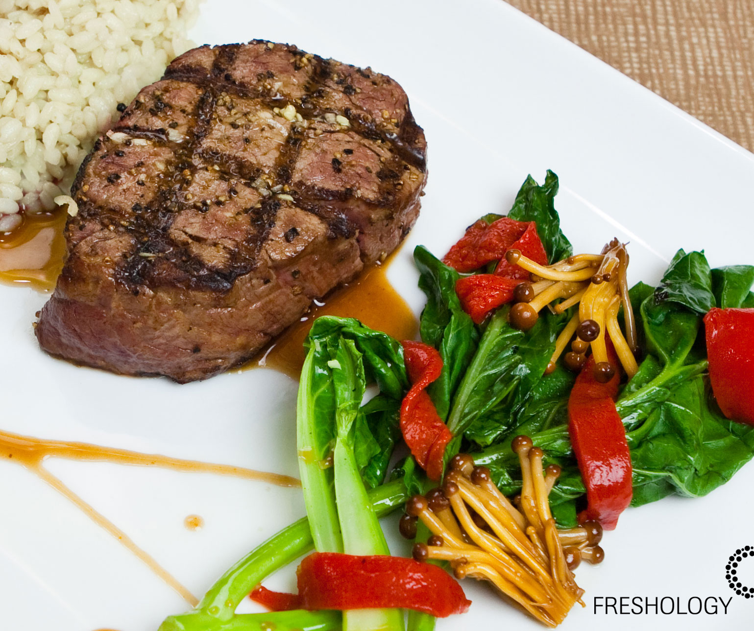 Free range beef steak with seasonal veggies