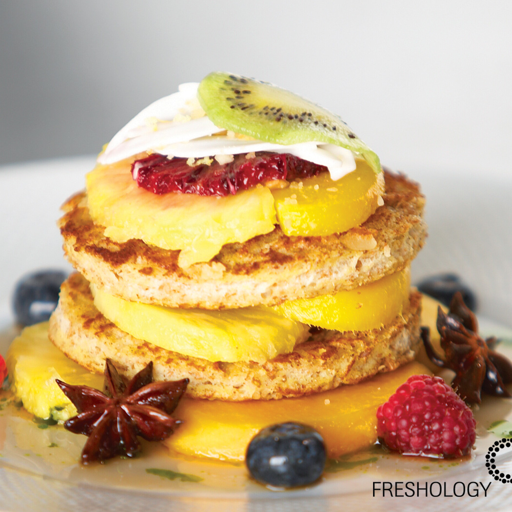 Pancakes with pineapple seasonal fruit